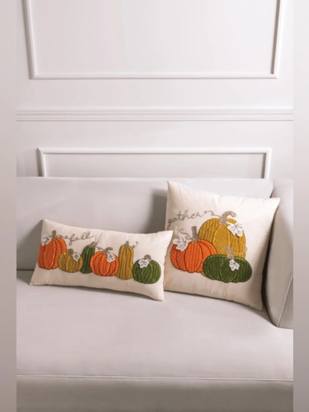 Mudpie square corduroy Embroidered Pumpkin Decorative Pillow - Multicolor